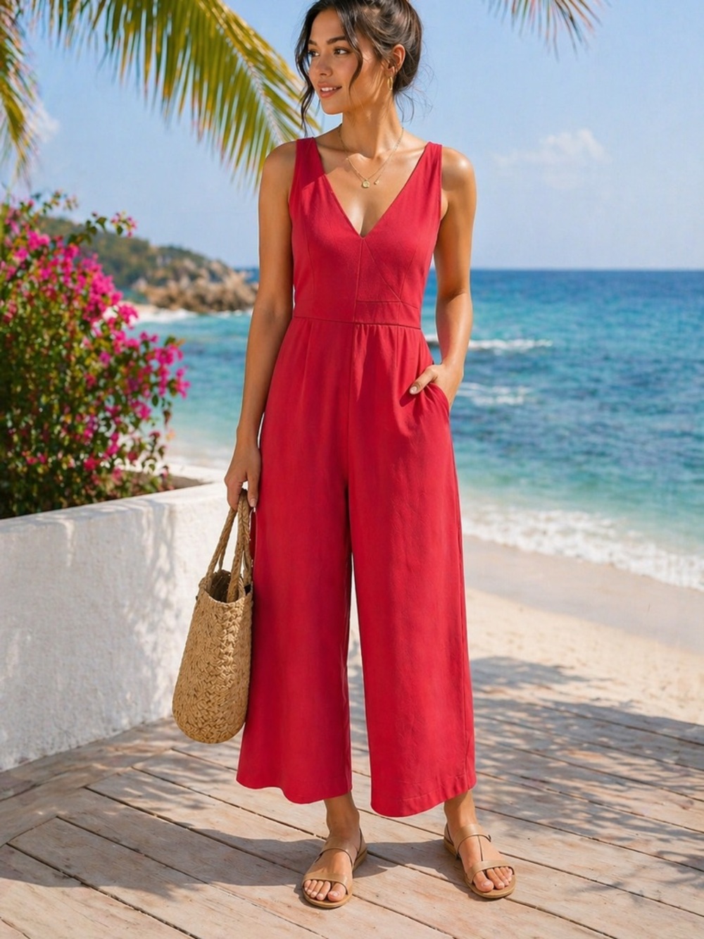 NWT Melloday v-neck tie-back jumpsuit. Size Medium.